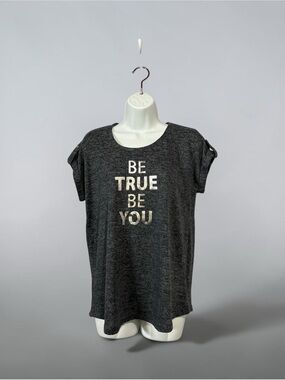 mySTYLE, Be True Be You, Stretch Tee Charcoal Heather Top, Small